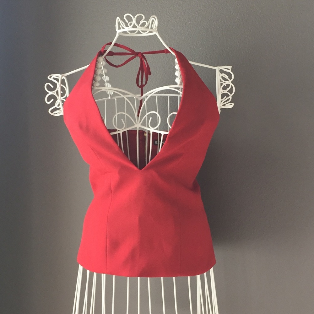 Express Deep V Fitted Halter Top NWOT